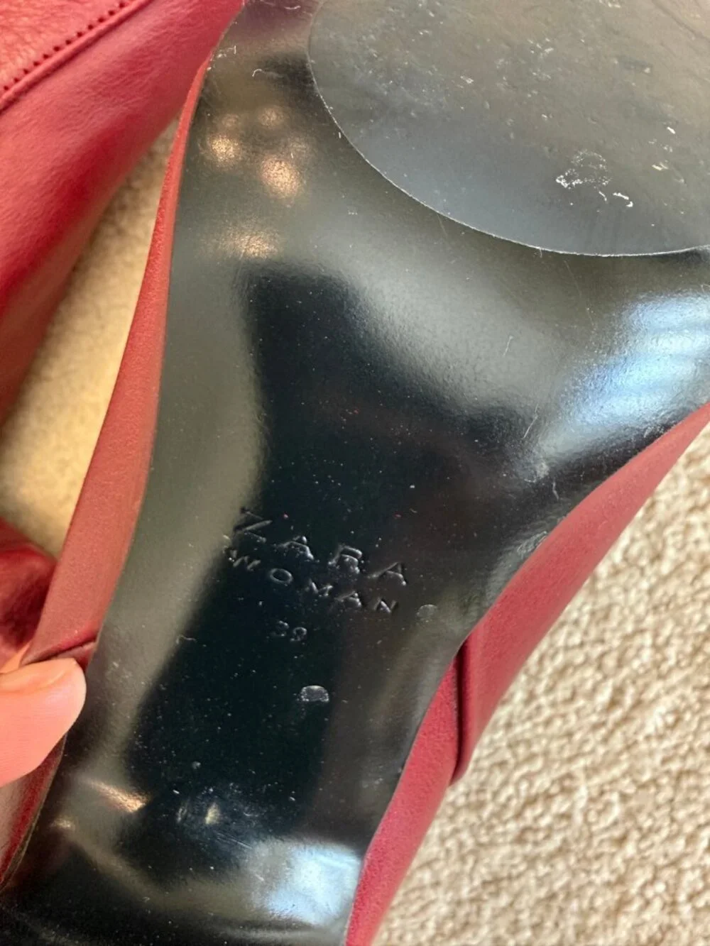 Zara Red Leather Over-the-Knee Boots — Size 39 (New Without Tags)